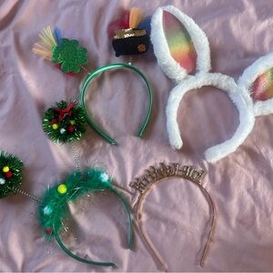 Green and White Seasonal Costume Headbands with Sparkly Tinsel